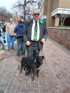 Bill McCarthy and Manxie, who went Irish for the day.